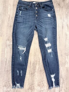 KanCan Dark Blue Distressed Skinny Jeans Ankle Excellent - 13 Stretch